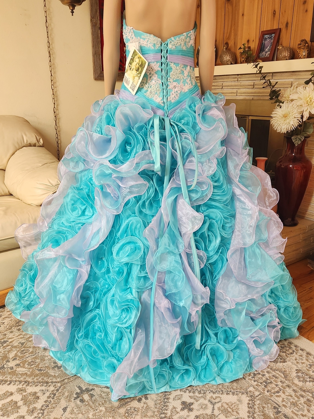 AUTHENTIC Mary’s Bridal Alta Couture Aqua Rosette Gown - Picture 3 of 11